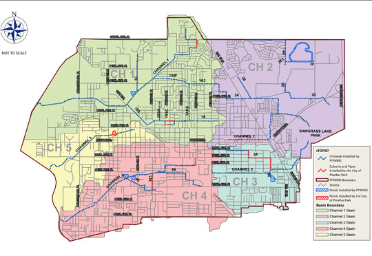 Pinellas Park Water Management District
            Basin Boundaries and Channel Systems